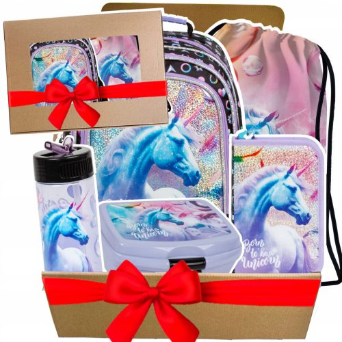 5-in-1 Unicorn School Backpack Set for Girls: Bag, Pencil Case, Shoe Bag, Water Bottle, Lunchbox