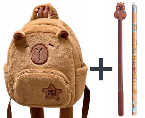 Adorable Capybara-Themed Children's Backpack with Plush Straps and Free Pen & Pencil