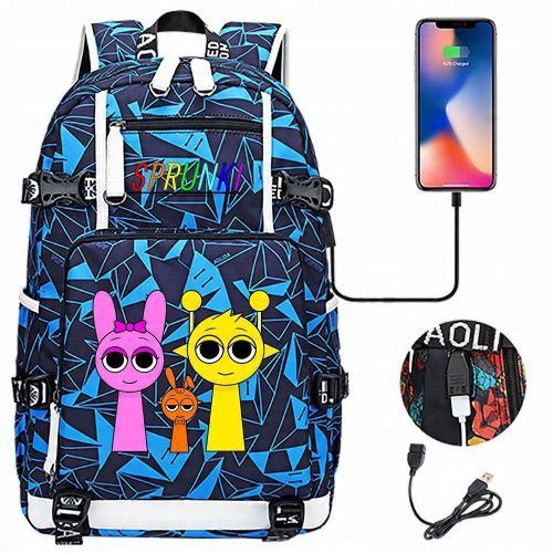 Stylish A4-Sized Sprunki Backpack with USB and Multiple Color Options