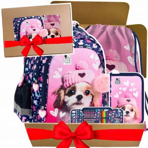 3-in-1 Cleo & Frank School Backpack Set with Puppy Theme for Girls