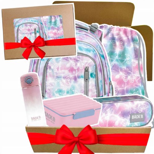 BackUP 5-Piece School Set - Pastel Magic Butterflies with Pastel Bottle and Lunchbox