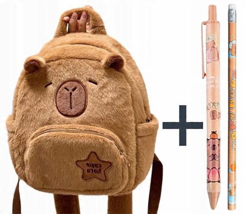 Adorable Capybara Kids Backpack with Plush Details & Free Capybara Pen and Pencil