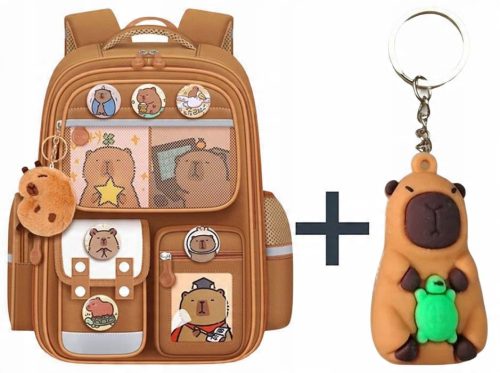 Capibara-Themed Large Waterproof School Backpack with Bonus Keychain