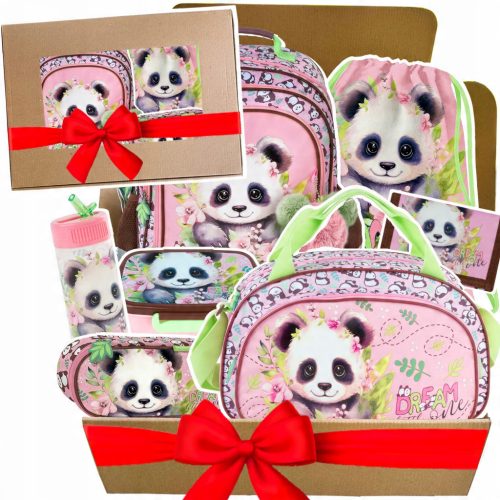 7-in-1 Cute Panda Backpack and Accessories Set for Young Girls
