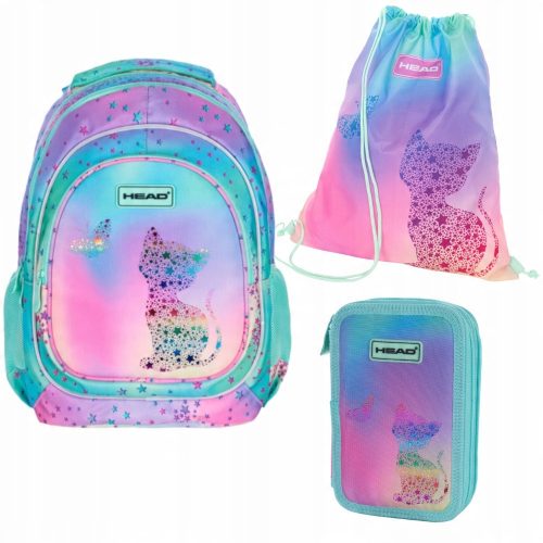 Stylish Kitty Ombre Head Astra School Backpack Set for Girls