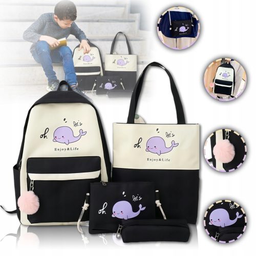 Stylish A4 Teen Backpack Set with Accessory Pouch and Pen Case - Perfect for School and Leisure