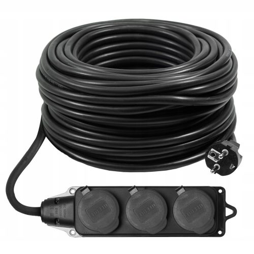 Strip extension cable, garden, single Adelid 10 m, 3 pcs. sockets, black