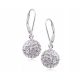  HANGING SILVER BALL EARRINGS 10MM CRYSTAL BEADS WHITE