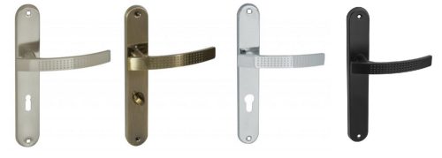 Ambition interior door handle long, plate with toilet lock, plate with keyhole, plate with hole for an insert