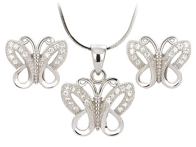  Silver RHOD. necklace and earrings BUTTERFLIES, chain