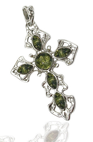  CROSS - SILVER PENDANT WITH NATURAL AMBER
