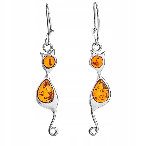  CATS silver earrings cats SILVER with AMBER