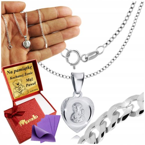  SILVER CHAIN NECKLACE 925 FOR WOMAN HEART MEDALLION MOTHER OF GOD