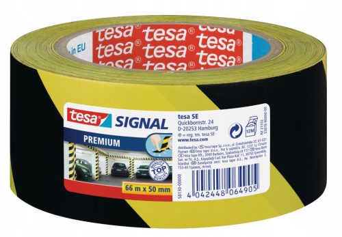  tesa Premium warning tape, yellow and black, 66 m