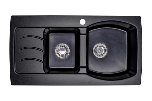 DARFOR two-bowl sink, black granite