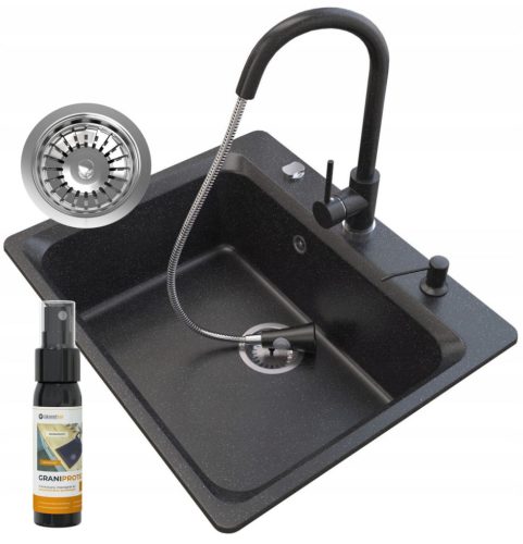 Granitan Zante single-bowl sink, black granite