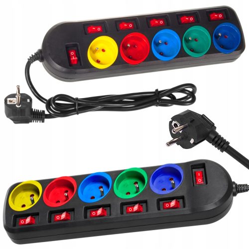 Maclean MCE204M power strip, 5 sockets, 1.5 m, multi-colored