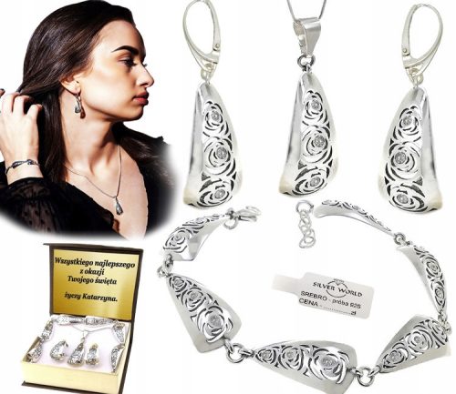  BEAUTIFUL 925 SILVER JEWELRY SET. SWAROVSKI Zircons + ENGRAVING
