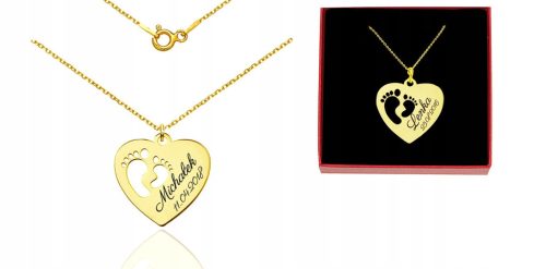  FEET NECKLACE HEART ENGRAVING GOLD PLATED 925