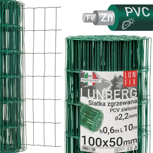 Wire mesh fence, galvanized + PVC green, 10 m, 0.6 m