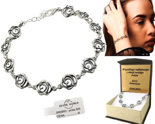  BEAUTIFUL ROSES Elegant SILVER Bracelet + ENGRAVING