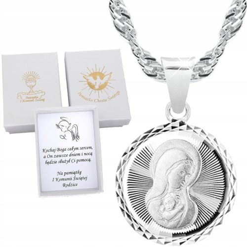  SILVER CHAIN AND MEDAL MOTHER OF GOD COMMUNION BAPTISM CONFIRMATION