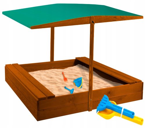 Sandpit with roof 120x120cm, wood, brown, from 3 years