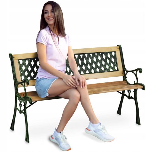  wooden bench with backrest 123 x 48 cm