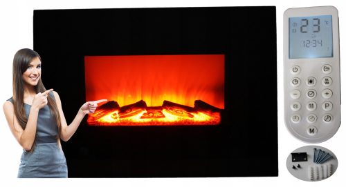 Wall fireplace with electric heating function PRO-LUX ELECTRIC FIREPLACE black 1800 W 66 x 46 x 11 cm