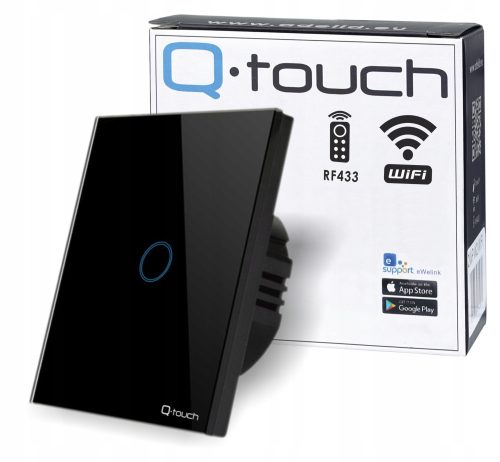 Single-touch switch, flush-mounted, remote-controlled Qtouch black QBP.W1.WIFI-TOUCH