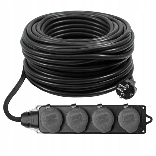 Strip extension cable, garden, single Adelid 10 m, 4 pcs. sockets, black