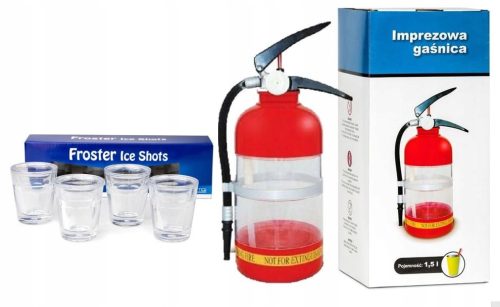  ICE shot glasses and a pourer FIRE EXTINGUISHER PARTY