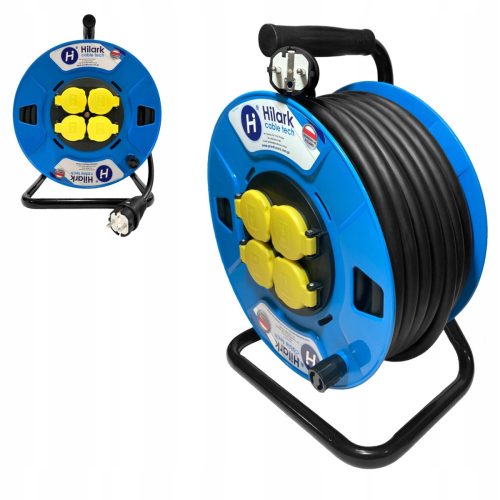 Hilark garden reel extension cable 50 m, 4 pcs. sockets, blue