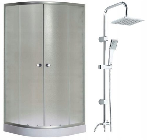 Invena Vitoria shower cubicle double sliding doors 90 x 90 cm + Kuchinox Hiro surface-mounted shower set