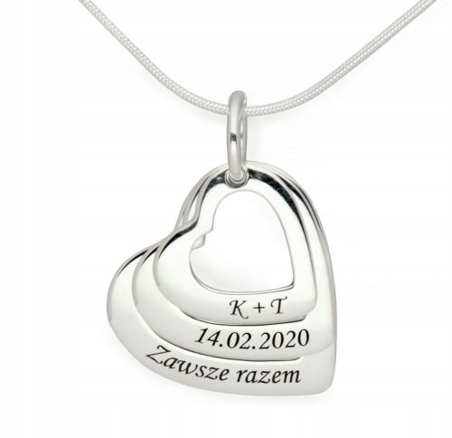  Silver necklace 3 HEARTS gift +YOUR ENGRAVING