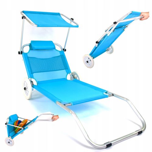 Sun loungers and garden and terrace deck chair made of azure blue metal