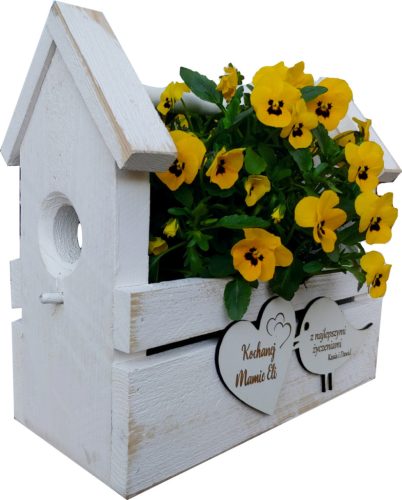 Personalized white wooden box for herbs and flowers