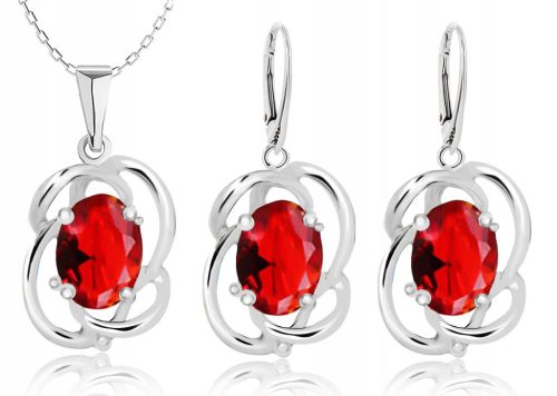  SILVER JEWELRY SET WITH RED ZIRCONS