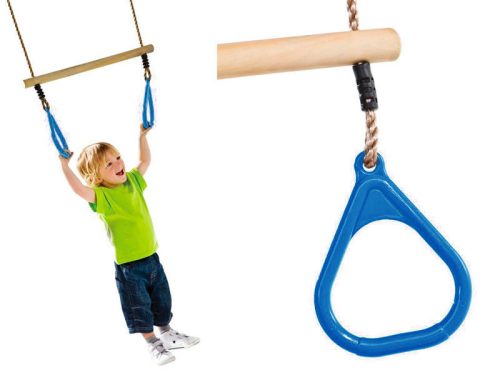 Gymnastic trapeze swing with tires children's playground JF blue
