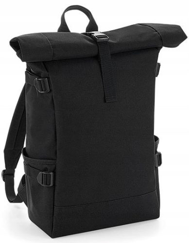 Black Roll-Top Backpack with Padded Laptop Compartment and Easy Access Pockets