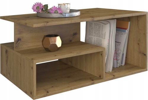  Top E Shop Coffee Table with Shelves, Artisan Oak, 90 x 51 x 43 cm