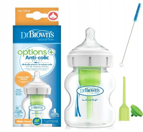  Dr Brown's Options+ Biberon Anti-Colique 150 ml + Brosse pour Laver les Biberons et Tétines, Lot de 2