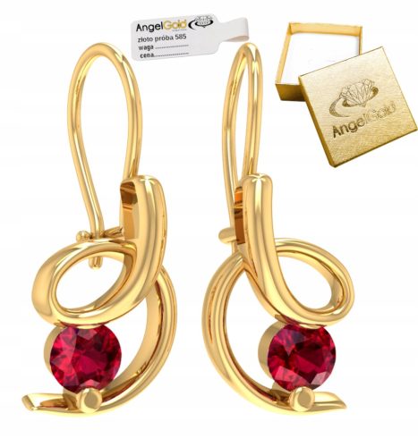  DELICATE EARRINGS WITH RUBIES 585 GOLD ON A EARRING