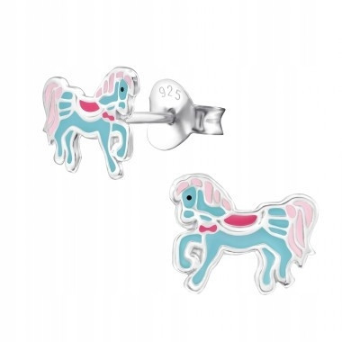  Silver earrings for a girl child HORSE BLU