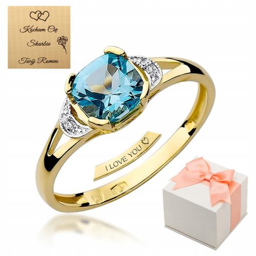  585 Gold Engagement Ring with Topaz and Diamonds Any Size
