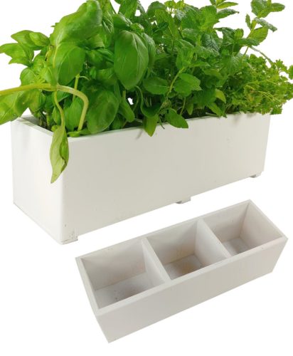  White flowerpot 40x14x12 cm with the inscription Herbs