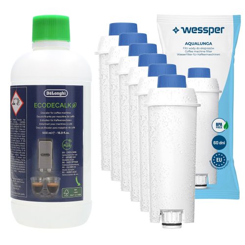  5× cartouche filtrante Wessper AquaLunga WES039 1 pièce + détartrant Delonghi Ecodecalk DLSC500 500 ml