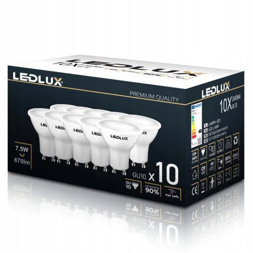  10x LED bulb GU10 7.5W = 70W NON-FLASHING 4000K