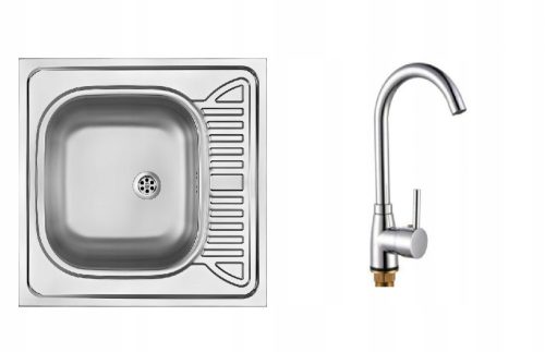 Deante Tango single-bowl sink, stainless steel + Liveno Cook freestanding kitchen faucet in silver