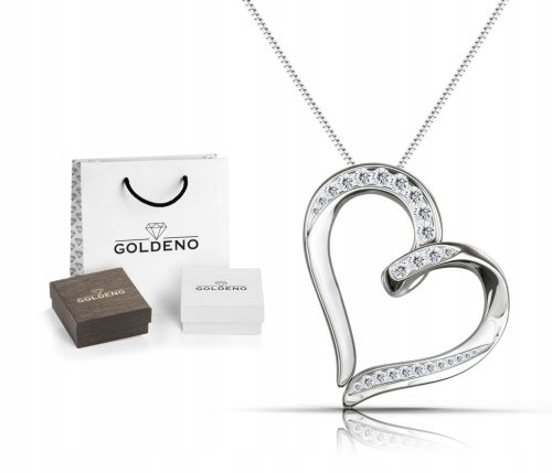  Silver RHOD. necklace, HEART pendant + chain